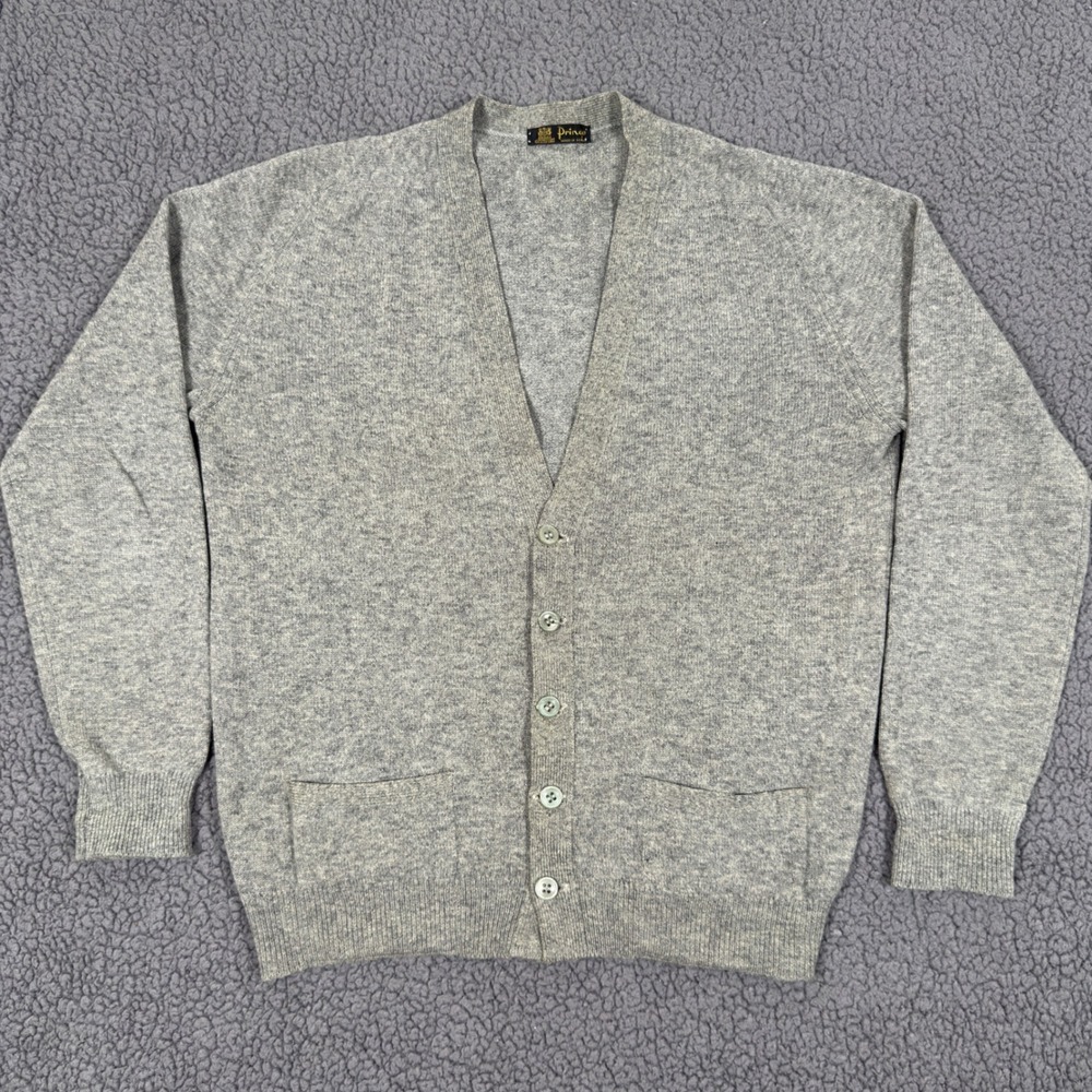 Vintage Pringle of Scotland Cardigan Sweater Mens 40 Gray Pure New Lambswool